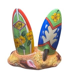 Clay Art Surf Board Salt and Pepper Shakers - Hang Ten Beach Waves Sun and Sand